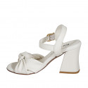 Sandale pour femmes avec courroie et nœud en cuir crème talon 7 - Pointures disponibles:  32, 33, 42, 43, 44, 45