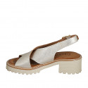 Sandale deportif pour femmes en cuir laminé platine talon 4 - Pointures disponibles:  32, 34, 35, 44