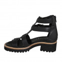 Chaussure ouverte pour femmes en cuir noir avec fermeture éclair et boucles talon 4 - Pointures disponibles:  32, 35