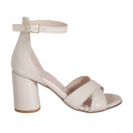 Escarpin ouvert pour femmes avec courroie en cuir verni rose clair talon 7 - Pointures disponibles:  34, 35, 42, 43, 44, 45