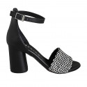Chaussure ouverte pour femmes avec courroie en cuir noir et raphia noir et blanc talon 7 - Pointures disponibles:  32, 33, 34, 35, 42, 43, 44