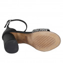 Chaussure ouverte pour femmes avec courroie en cuir noir et raphia noir et blanc talon 7 - Pointures disponibles:  32, 33, 34, 35, 42, 43, 44