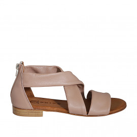 Woman's open shoe with zipper in pink leather heel 2 - Available sizes:  32, 33, 35, 42, 43, 44, 45