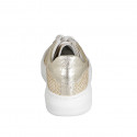Scarpa stringata da donna con plantare estraibile in pelle laminata e tessuto intrecciato platino zeppa 4 - Misure disponibili: 32, 35, 42, 43, 44