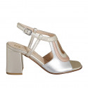 Sandalia con empeine alto para mujer en piel laminada platino, plateada y cobrizo tacon 7 - Tallas disponibles:  32, 33, 34, 35, 42, 45, 46