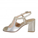 Sandalia con empeine alto para mujer en piel laminada platino, plateada y cobrizo tacon 7 - Tallas disponibles:  32, 33, 34, 35, 42, 45, 46