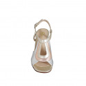 Sandalia con empeine alto para mujer en piel laminada platino, plateada y cobrizo tacon 7 - Tallas disponibles:  32, 33, 34, 35, 42, 45, 46
