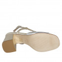 Sandalia con empeine alto para mujer en piel laminada platino, plateada y cobrizo tacon 7 - Tallas disponibles:  32, 33, 34, 35, 42, 45, 46