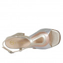 Sandalia con empeine alto para mujer en piel laminada platino, plateada y cobrizo tacon 7 - Tallas disponibles:  32, 33, 34, 35, 42, 45, 46