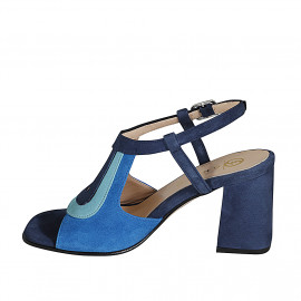 Sandalo accollato da donna in camoscio blu, bluette e turchese tacco 7 - Misure disponibili: 45 2