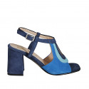 Sandale haute pour femmes en daim bleu, bleuet et turquoise talon 7 - Pointures disponibles:  32, 34, 45, 46