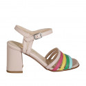 Woman's sandal in light rose and multicolored leather with strap heel 7 - Available sizes:  32, 33, 34, 35, 42, 44, 45, 46