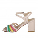 Woman's sandal in light rose and multicolored leather with strap heel 7 - Available sizes:  32, 33, 34, 35, 42, 44, 45, 46