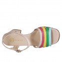 Woman's sandal in light rose and multicolored leather with strap heel 7 - Available sizes:  32, 33, 34, 35, 42, 44, 45, 46