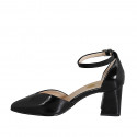 Escarpin ouvert à bout pointu pour femmes avec courroie en cuir verni noir talon 6 - Pointures disponibles:  32, 33, 34, 35, 43, 44, 46