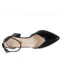 Escarpin ouvert à bout pointu pour femmes avec courroie en cuir verni noir talon 6 - Pointures disponibles:  32, 33, 34, 35, 43, 44, 46