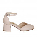 Zapato abierto con punta redonda con cinturon en piel rosado claro tacon 5 - Tallas disponibles:  32, 35, 43, 44, 45, 46