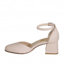 Zapato abierto con punta redonda con cinturon en piel rosado claro tacon 5 - Tallas disponibles:  32, 35, 43, 44, 45, 46
