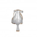 Woman's pointy open shoe with crossed strap in silver laminated leather and glittered fabric heel 8 - Available sizes:  35, 42, 45