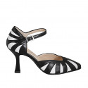 Chaussure ouverte pour femmes à bout pointu avec courroie en cuir noir et blanc talon 8 - Pointures disponibles:  35, 44