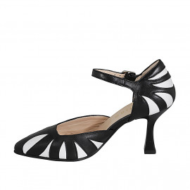 Chaussure ouverte pour femmes à bout pointu avec courroie en cuir noir et blanc talon 8 - Pointures disponibles:  35 2