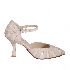 Woman's pointy open shoe with strap in pink leather and light pink patent leather heel 8 - Available sizes:  35, 42, 43, 44, 45