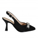 Decolté a punta aperta sul tallone da donna in camoscio nero con accessorio tacco 8 - Misure disponibili: 32, 33, 34, 35, 42, 43, 46