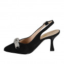 Decolté a punta aperta sul tallone da donna in camoscio nero con accessorio tacco 8 - Misure disponibili: 32, 33, 34, 35, 42, 43, 46