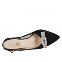 Decolté a punta aperta sul tallone da donna in camoscio nero con accessorio tacco 8 - Misure disponibili: 32, 33, 34, 35, 42, 43, 46