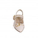 Decolté aperta sul tallone a punta da donna con elastico e fibbie in pelle rosa tacco 3 - Misure disponibili: 35, 43, 44, 45