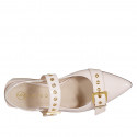Decolté aperta sul tallone a punta da donna con elastico e fibbie in pelle rosa tacco 3 - Misure disponibili: 35, 43, 44, 45