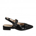 Decolté aperta sul tallone a punta da donna con elastico e fibbie in vernice nera tacco 3 - Misure disponibili: 35