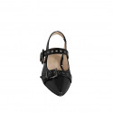 Decolté aperta sul tallone a punta da donna con elastico e fibbie in vernice nera tacco 3 - Misure disponibili: 35