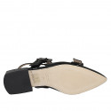Decolté aperta sul tallone a punta da donna con elastico e fibbie in vernice nera tacco 3 - Misure disponibili: 35