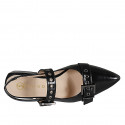 Decolté aperta sul tallone a punta da donna con elastico e fibbie in vernice nera tacco 3 - Misure disponibili: 35