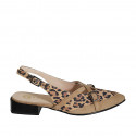 Décolleté aperta sul tallone in camoscio beige e maculato con cinturino incrociati tacco 3 - Misure disponibili: 35, 42