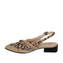 Decolté aperta sul tallone in camoscio beige e maculato con cinturino incrociati tacco 3 - Misure disponibili: 32, 35, 42, 44, 45