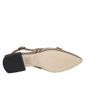Décolleté aperta sul tallone in camoscio beige e maculato con cinturino incrociati tacco 3 - Misure disponibili: 35, 42