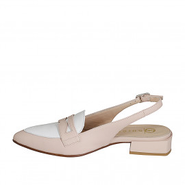 Woman's highfronted slingback pump in light rose and white leather heel 3 - Available sizes:  35, 44, 46 2