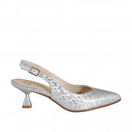 Decolté aperta sul tallone in pelle laminata argento tacco 6 - Misure disponibili: 32, 33, 34, 35, 46