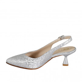 Woman's slingback pump in silver laminated leather heel 6 - Available sizes:  35, 46 2