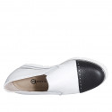 Woman's highfronted shoe in white and black leather with elastics and captoe wedge heel 4 - Available sizes:  34, 35, 42, 44, 46
