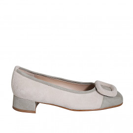 Decolté da donna con accessorio in camoscio sabbia e grigio tacco 3 - Misure disponibili: 33, 35, 45
