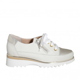 Scarpa stringata con cerniera in pelle beige e pelle laminata platino zeppa 4 - Misure disponibili: 35, 42, 43, 44, 45, 46