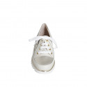 Scarpa stringata con cerniera in pelle beige e pelle laminata platino zeppa 4 - Misure disponibili: 35, 42, 43, 44, 45, 46