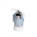 Chaussure pour femmes à lacets avec fermeture éclair en cuir et daim bleu clair y cuir lamé argent talon compensé 4 - Pointures disponibles:  32, 34, 35, 42, 43, 44, 45, 46