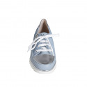 Chaussure pour femmes à lacets avec fermeture éclair en cuir et daim bleu clair y cuir lamé argent talon compensé 4 - Pointures disponibles:  32, 34, 35, 42, 43, 44, 45, 46