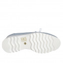 Chaussure pour femmes à lacets avec fermeture éclair en cuir et daim bleu clair y cuir lamé argent talon compensé 4 - Pointures disponibles:  32, 34, 35, 42, 43, 44, 45, 46