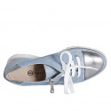 Chaussure pour femmes à lacets avec fermeture éclair en cuir et daim bleu clair y cuir lamé argent talon compensé 4 - Pointures disponibles:  32, 34, 35, 42, 43, 44, 45, 46