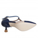Chaussure ouverte à bout pointu pour femmes en cuir bleu, bleu clair et rose avec courroie salomé talon 7 - Pointures disponibles:  33, 35, 44, 46